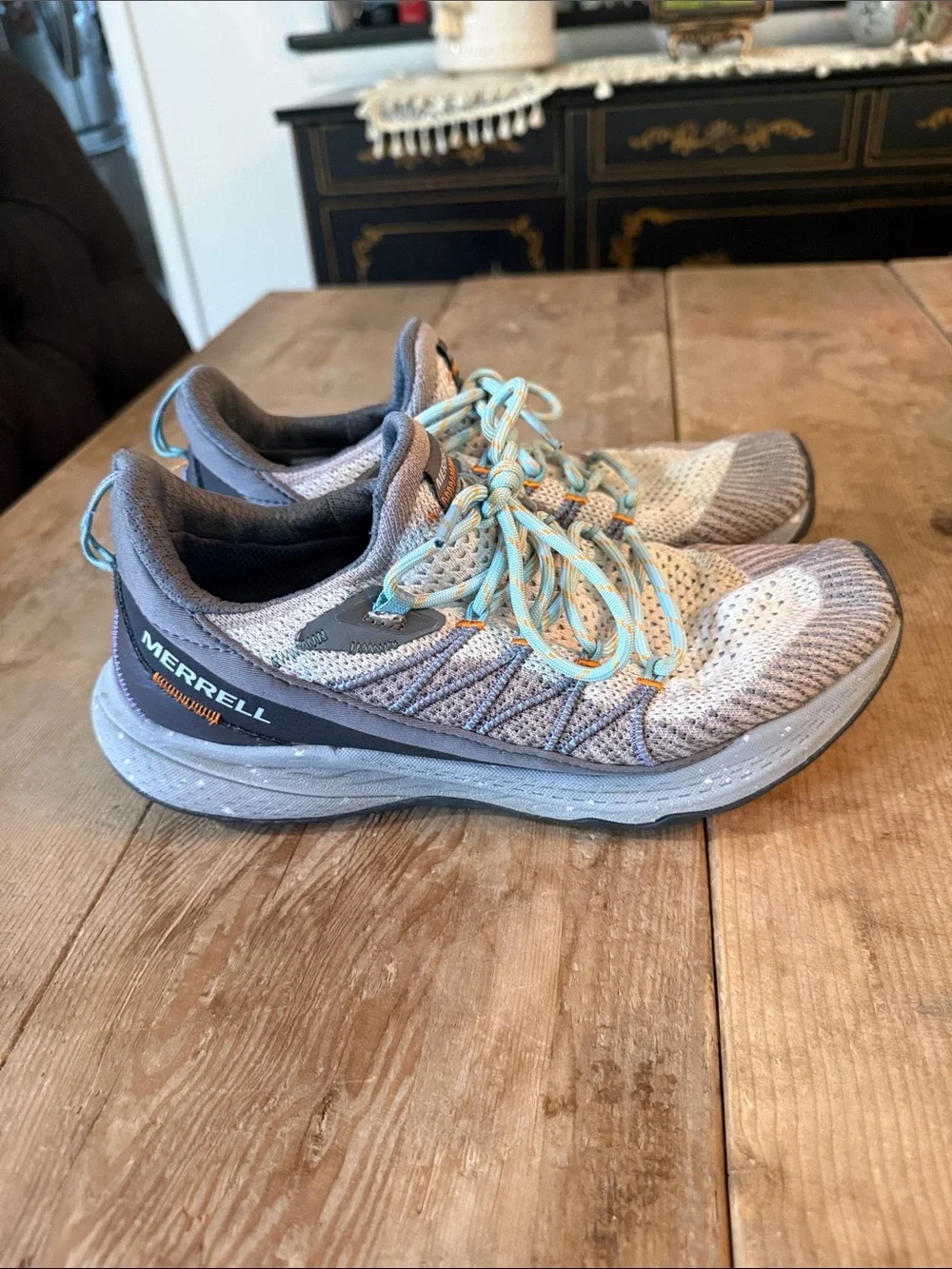 Merrell Women's Gray Sneakers with Light Teal Laces
